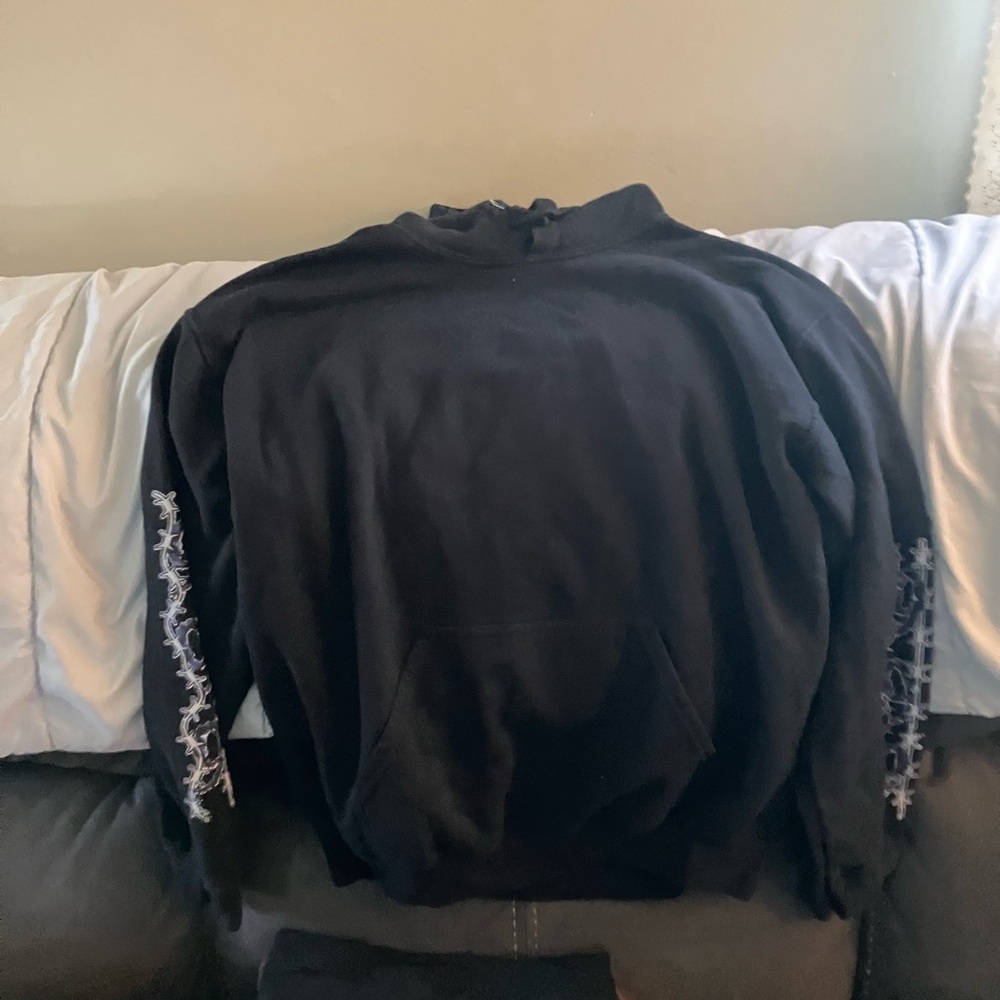Black Hoodie with White Sleeve Design